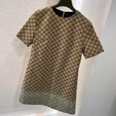 GG Beige Monogram Crystal Embellished Mini Dress